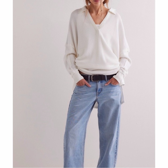 FP | WTF Travis Polo V-Neck Sweater Popover Henley Thermal Top Slouchy Shirt - Picture 4 of 13